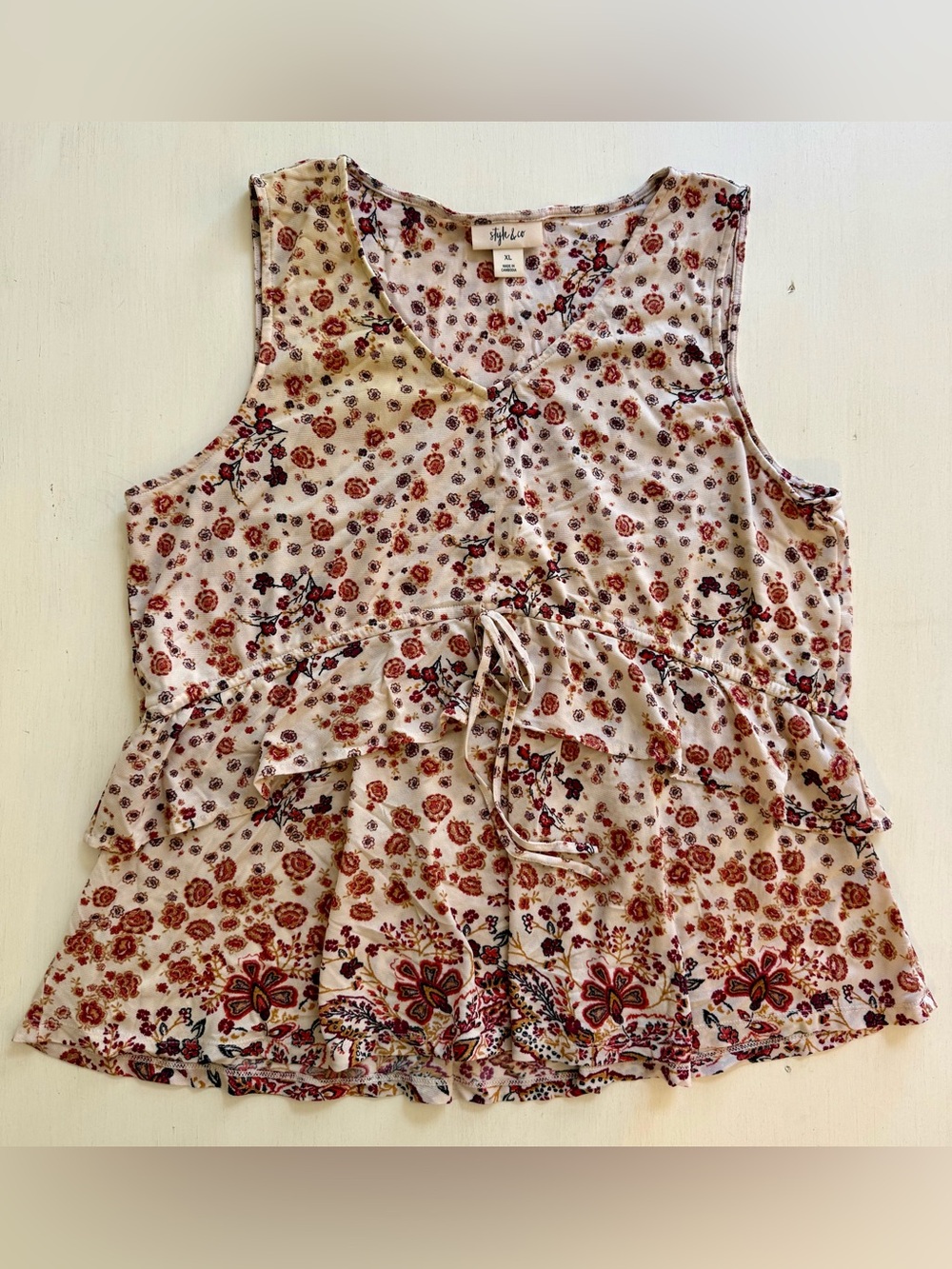 Style & Co. Pink Floral Sleeveless Peplum Top XL